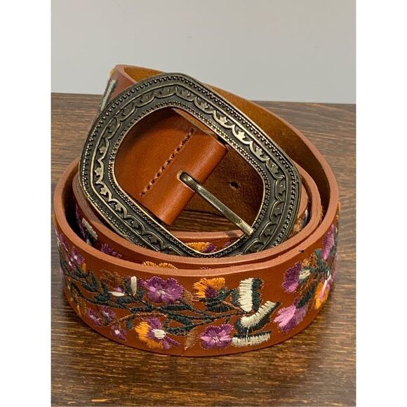 Vera Pelle Embroidered Brown Leather Belt - Picture 7 of 13